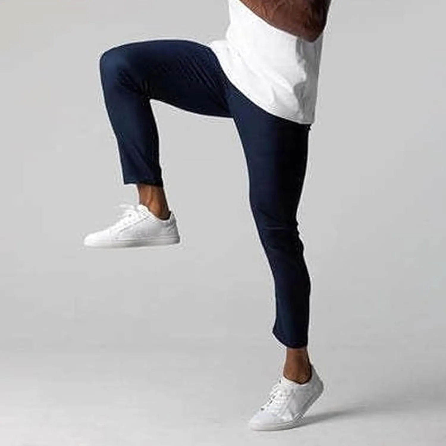 Men's Casual Stretch Pants Slim Fit Breathable Trouser Straight Legs Solid Color Pants Business Simple Comfy Trousers