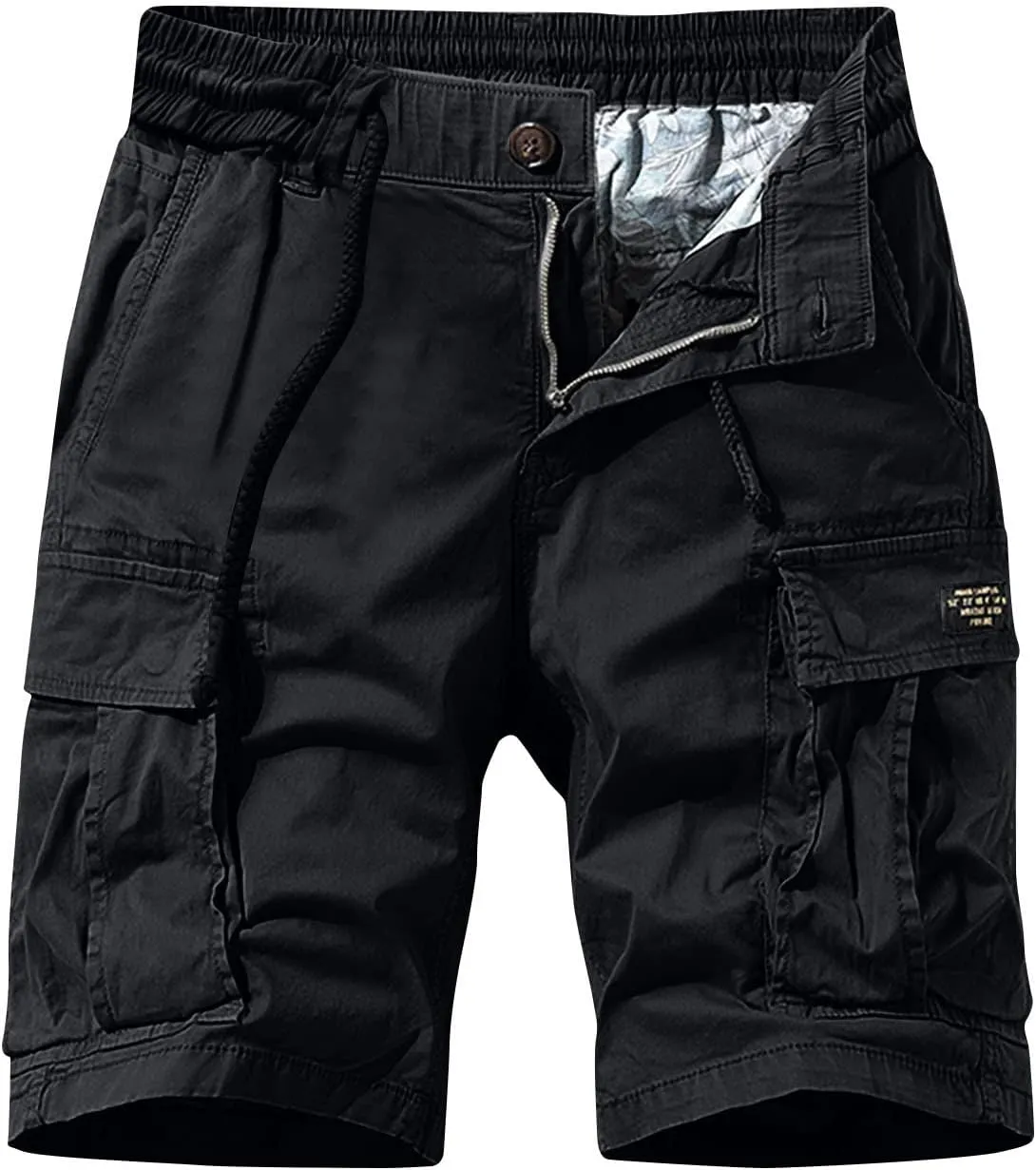 Men's Cotton Twill Cargo Shorts Classic Relaxed Fit Tactical Shorts Casual Outdoor Hiking Shorts with Multi Pockets