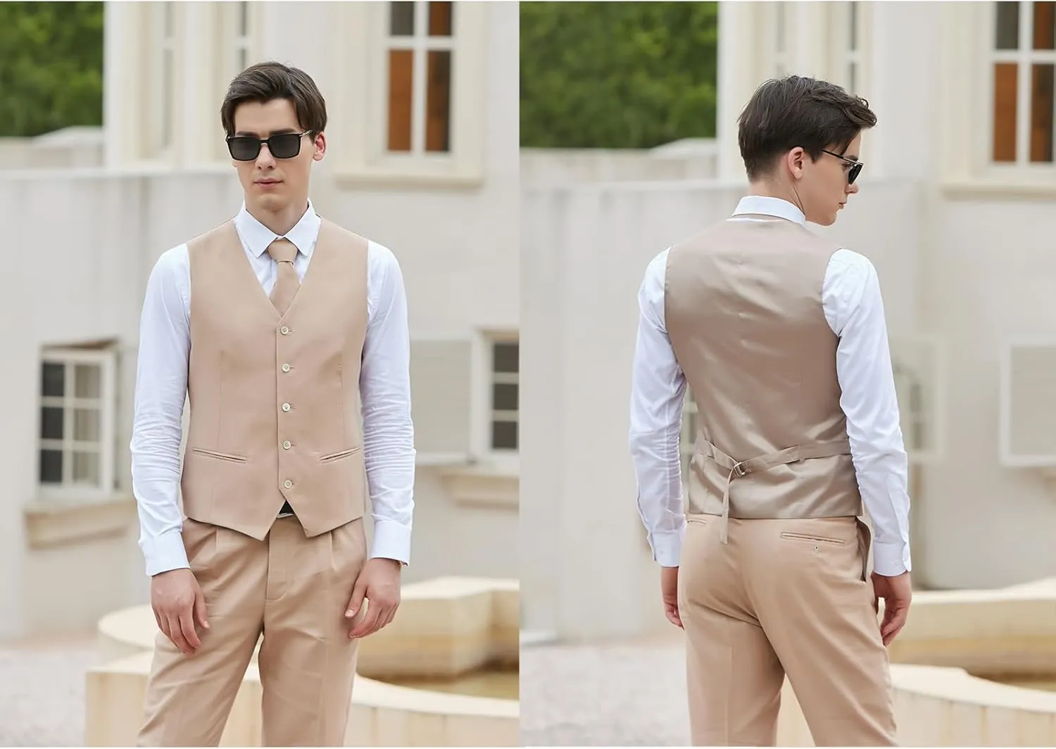 Men's herringbone Linen Suits Beach Wedding Tuxedo Summer Slim Fit Light Weight 3 Pieces