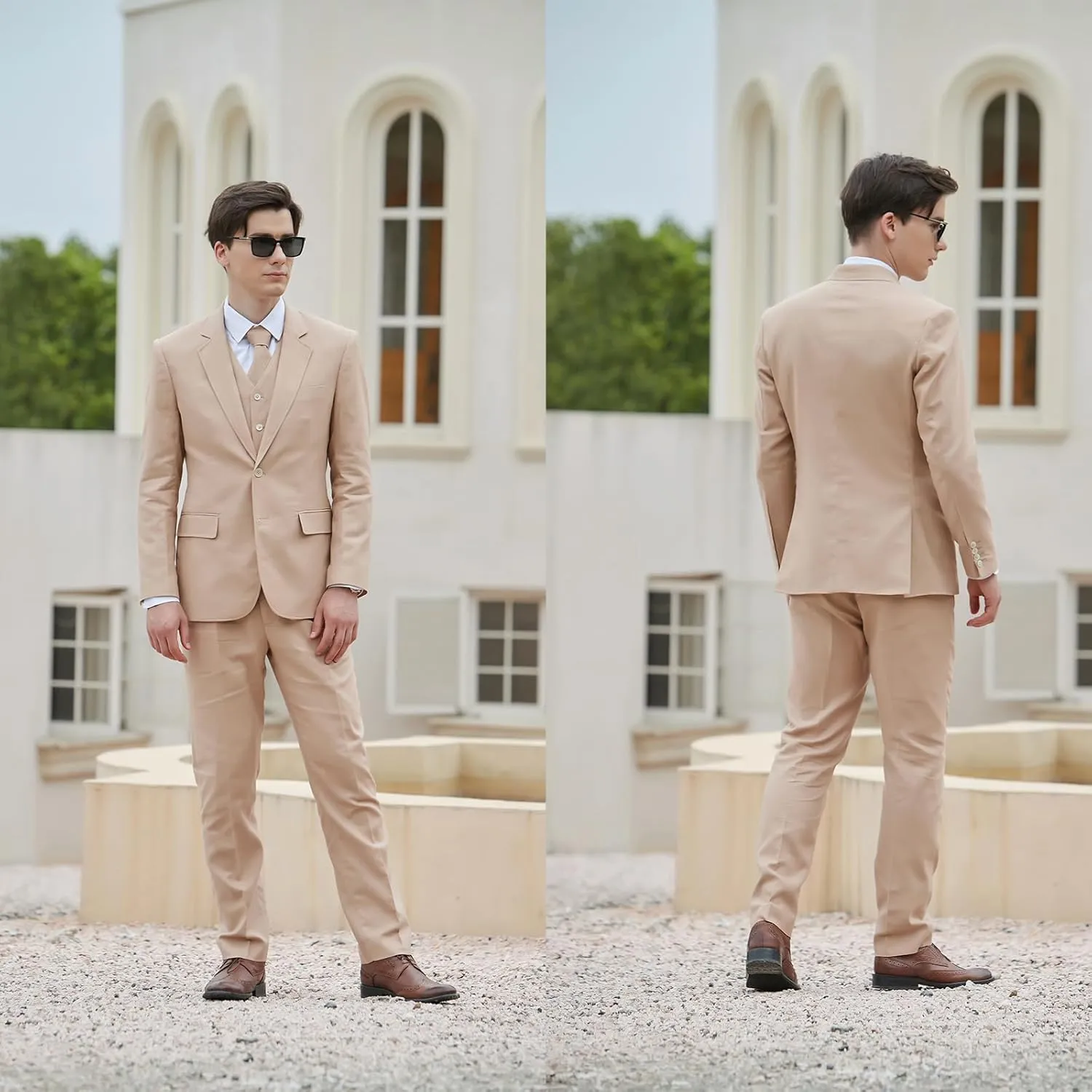 Men's herringbone Linen Suits Beach Wedding Tuxedo Summer Slim Fit Light Weight 3 Pieces