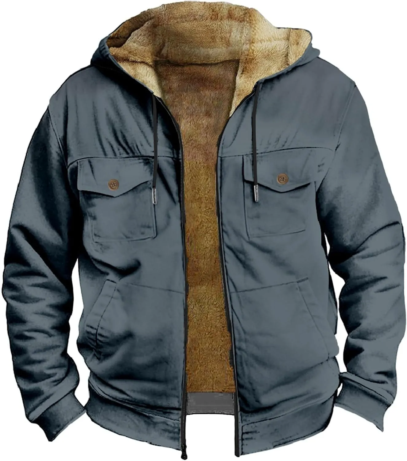 Men's Oversized Sherpa Lined Hoodies Thicken Fleece Drawstring Zip Up Hooded Jackets Sweatshirt Warm Soft Winter Coat