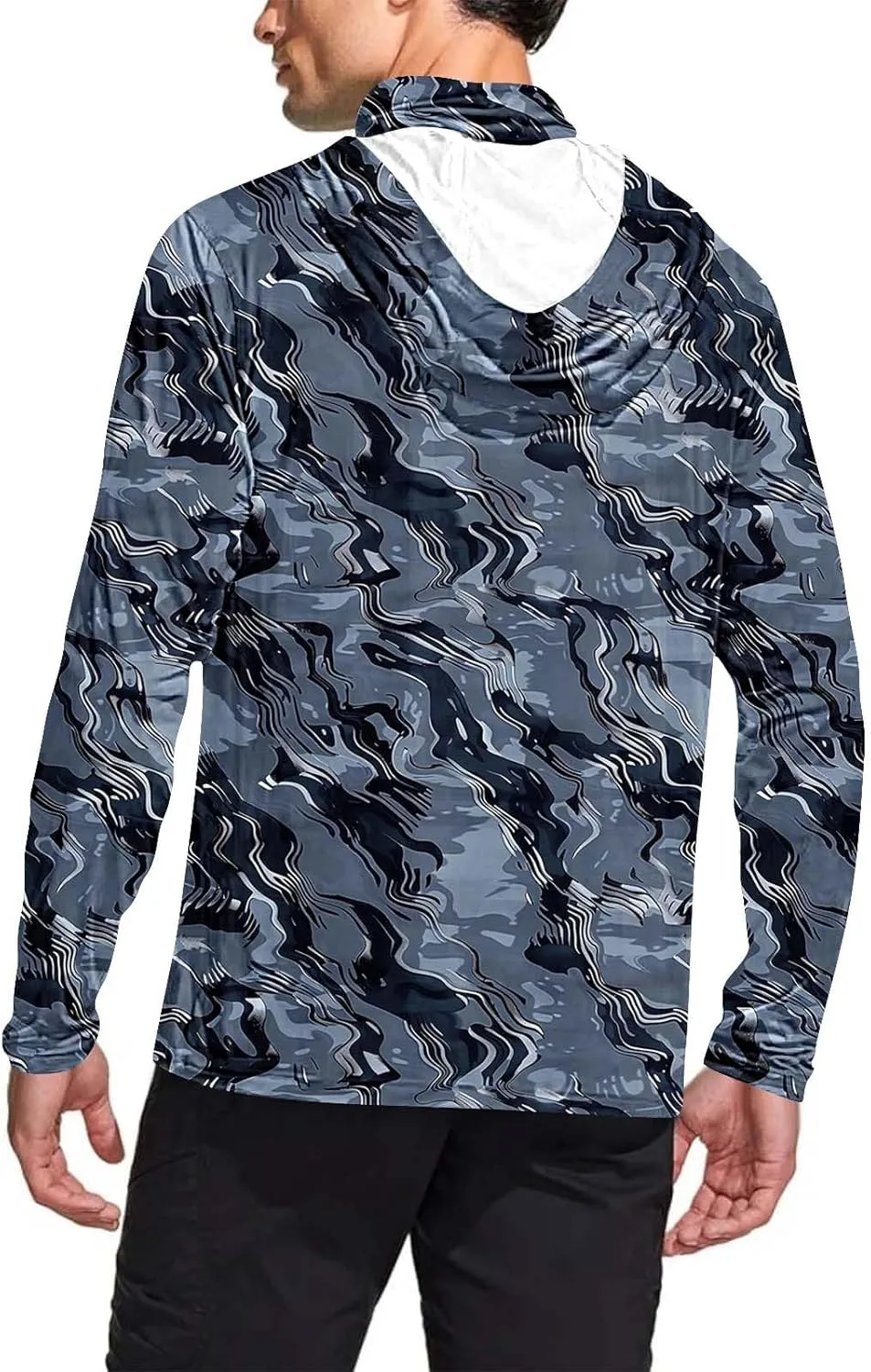 Mens Sun Protection Shirts UPF 50 Long Sleeve Hoodie Breathable Lightweight Beach Fishing UV SPF T-Shirts with Mask