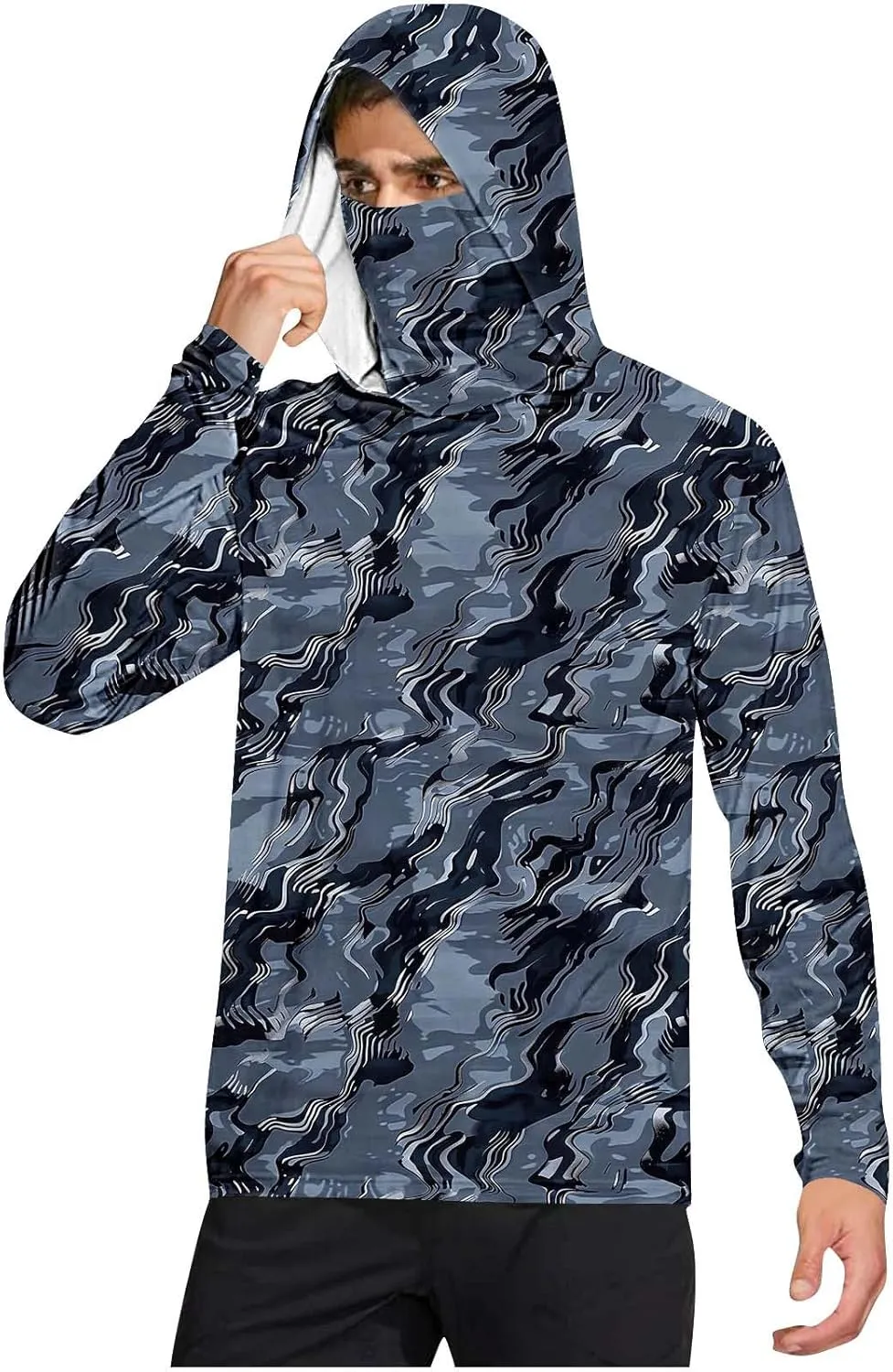 Mens Sun Protection Shirts UPF 50 Long Sleeve Hoodie Breathable Lightweight Beach Fishing UV SPF T-Shirts with Mask