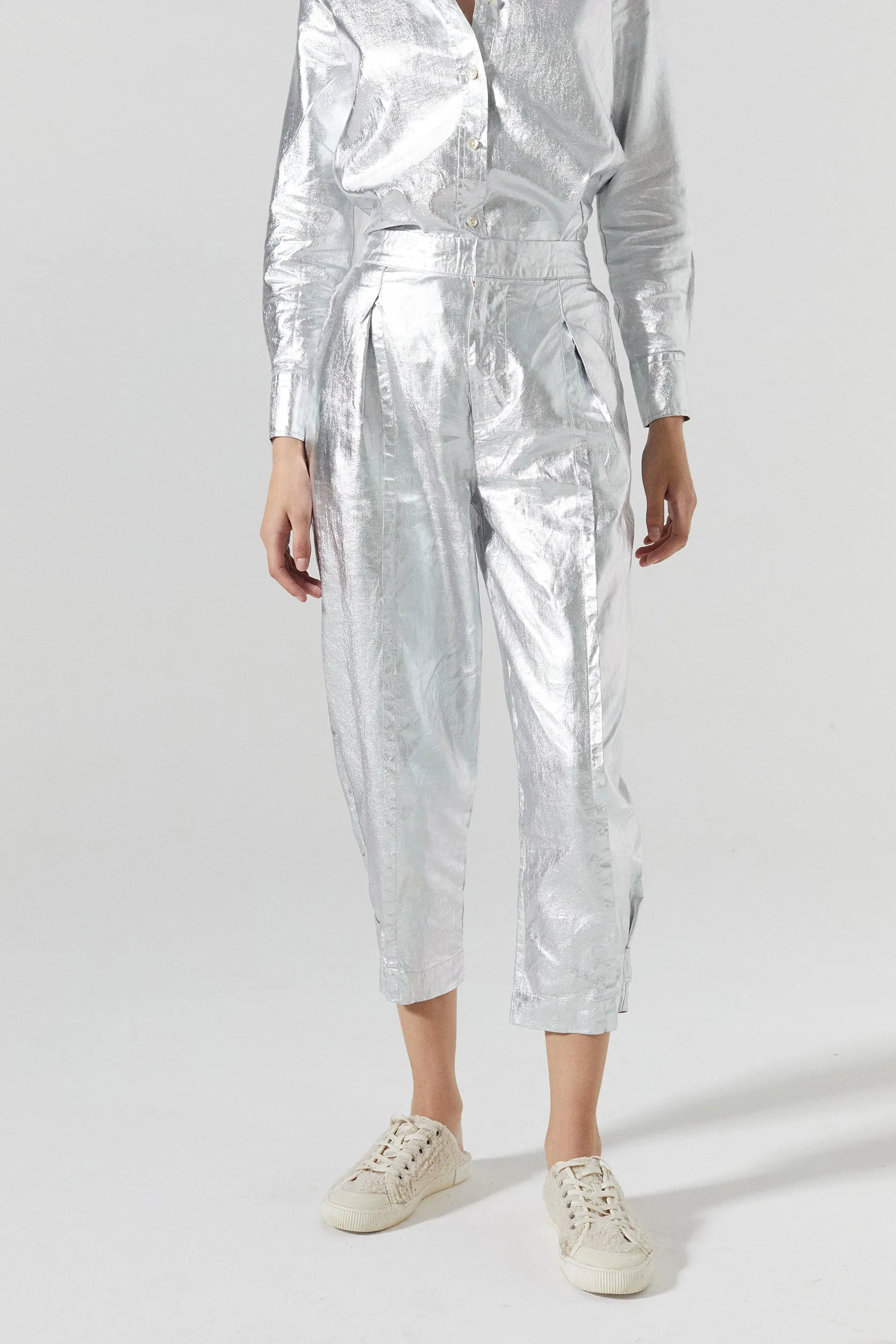 Mercer Metallic Linen Pants - Silver