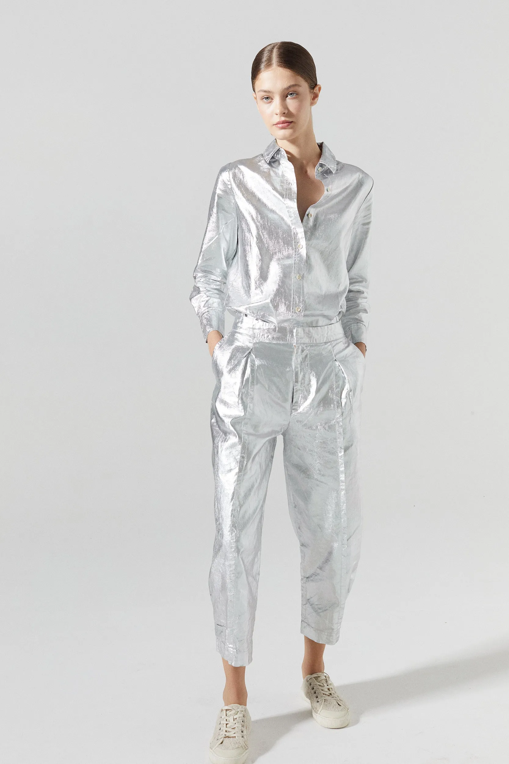 Mercer Metallic Linen Pants - Silver