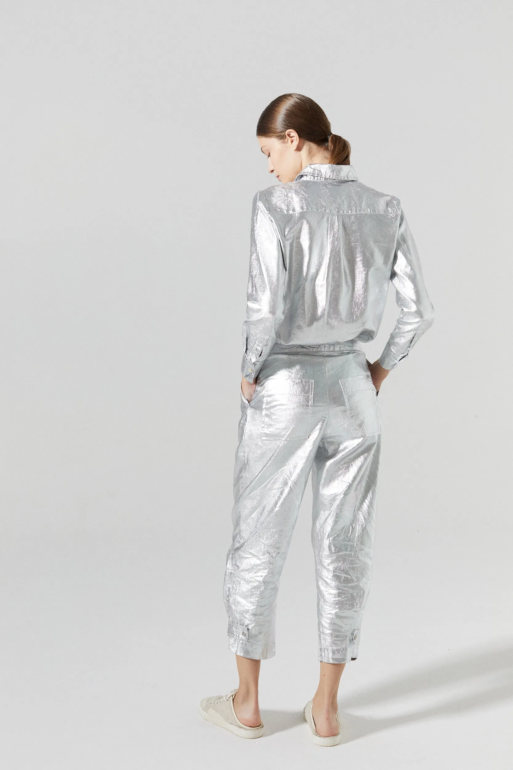 Mercer Metallic Linen Pants - Silver