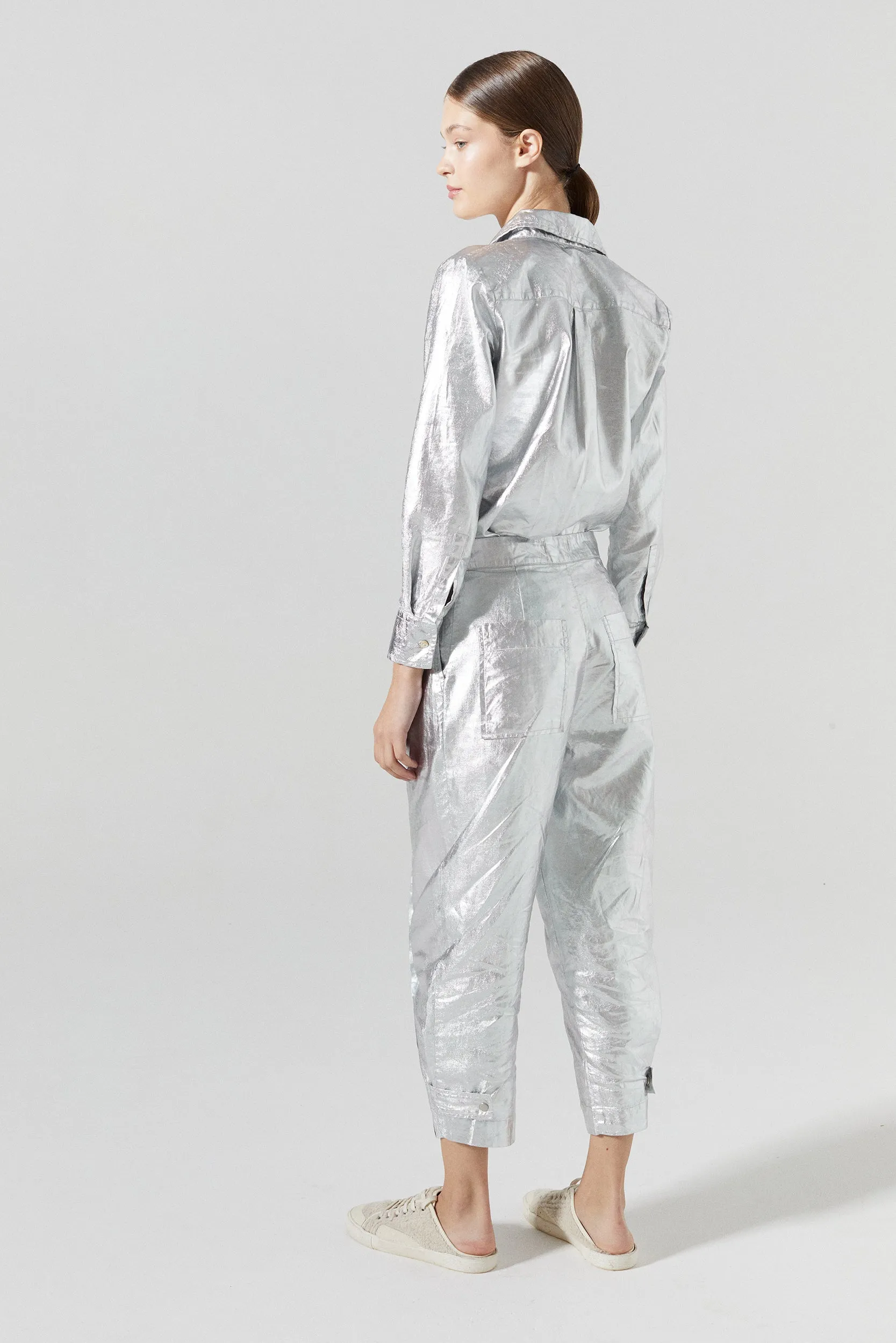 Mercer Metallic Linen Pants - Silver