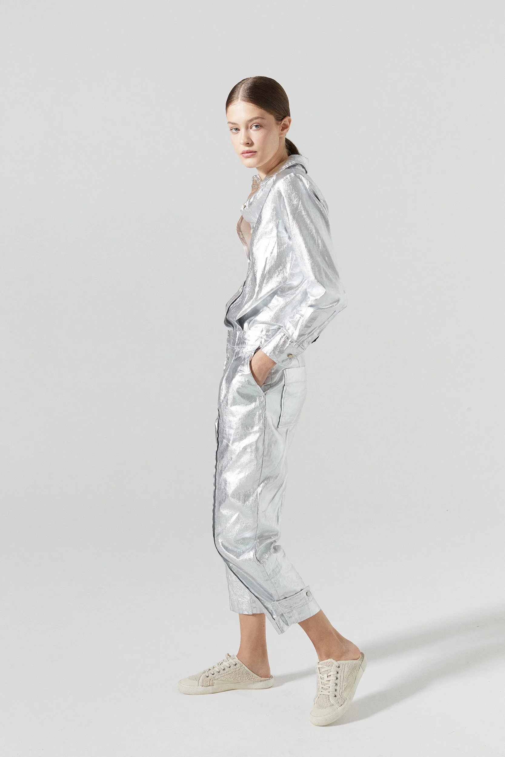 Mercer Metallic Linen Pants - Silver