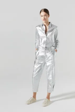 Mercer Metallic Linen Pants - Silver