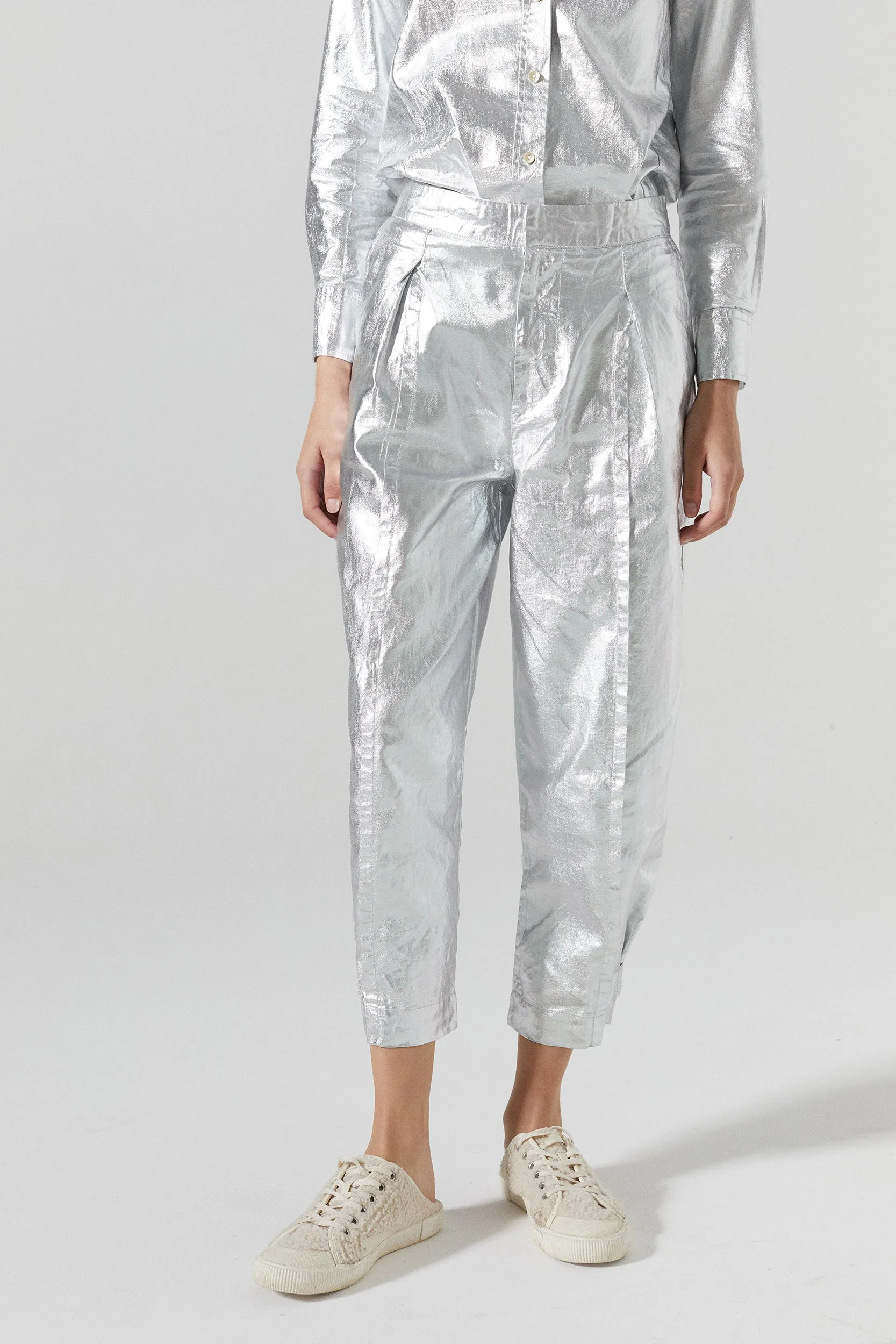 Mercer Metallic Linen Pants - Silver