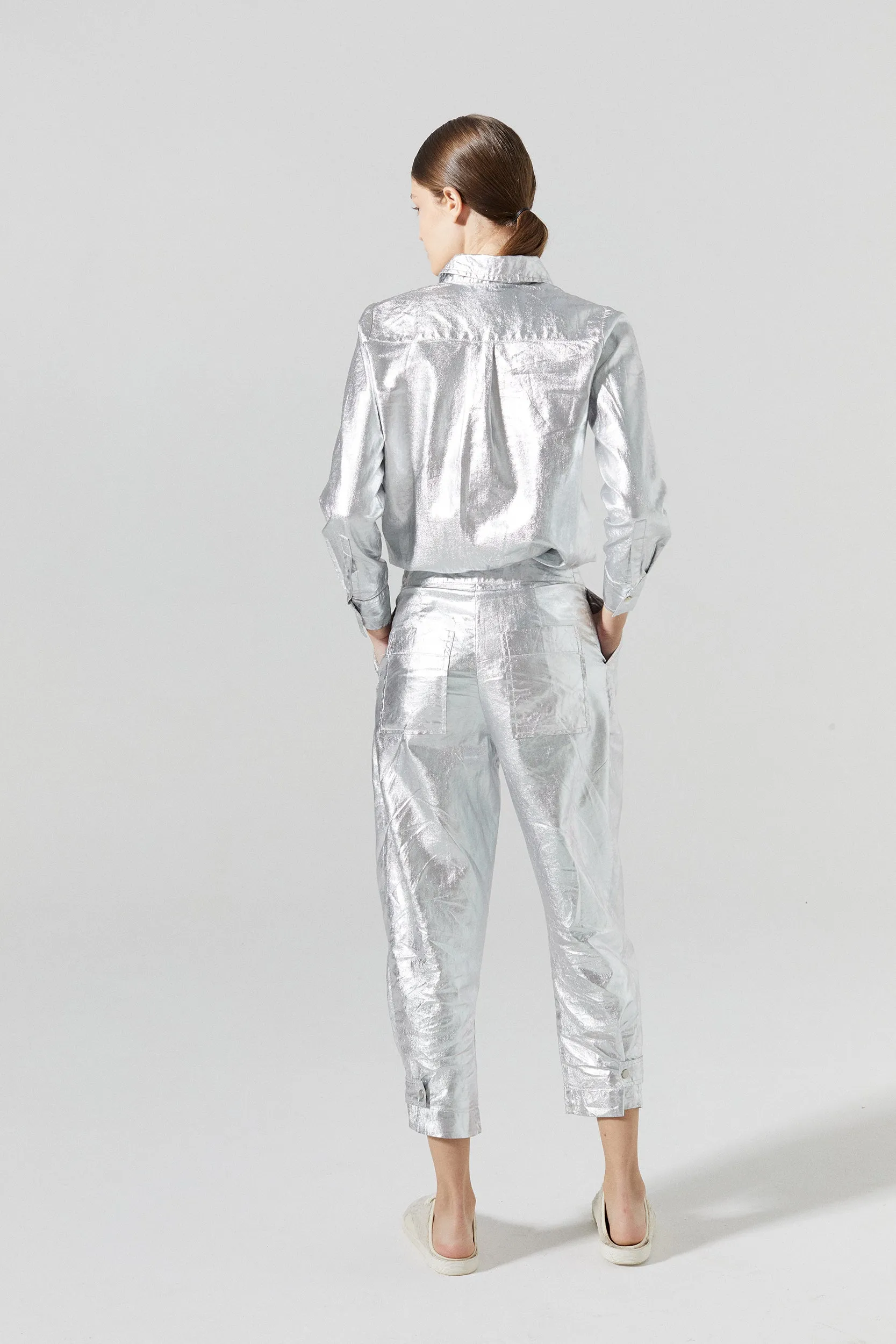 Mercer Metallic Linen Pants - Silver