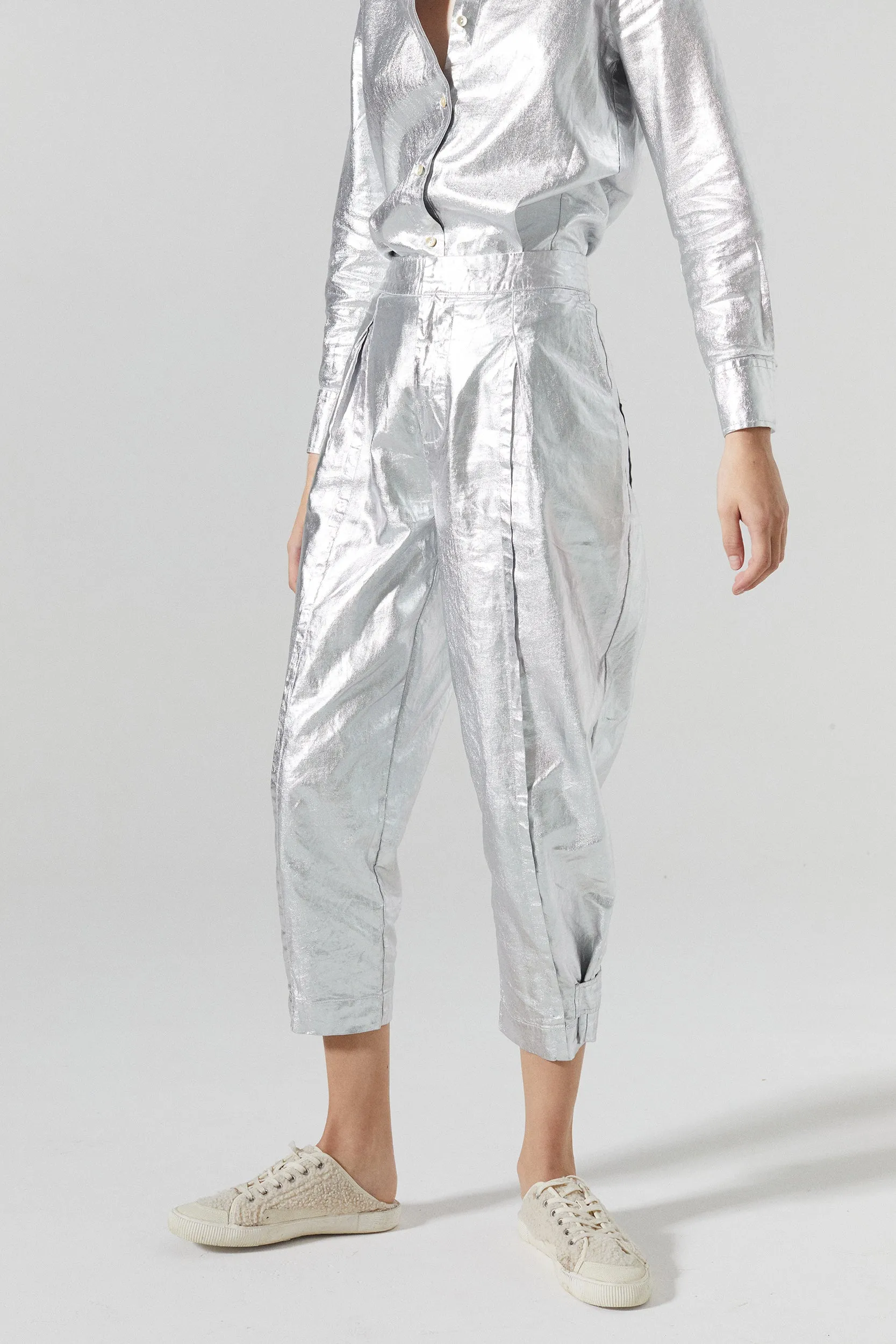 Mercer Metallic Linen Pants - Silver