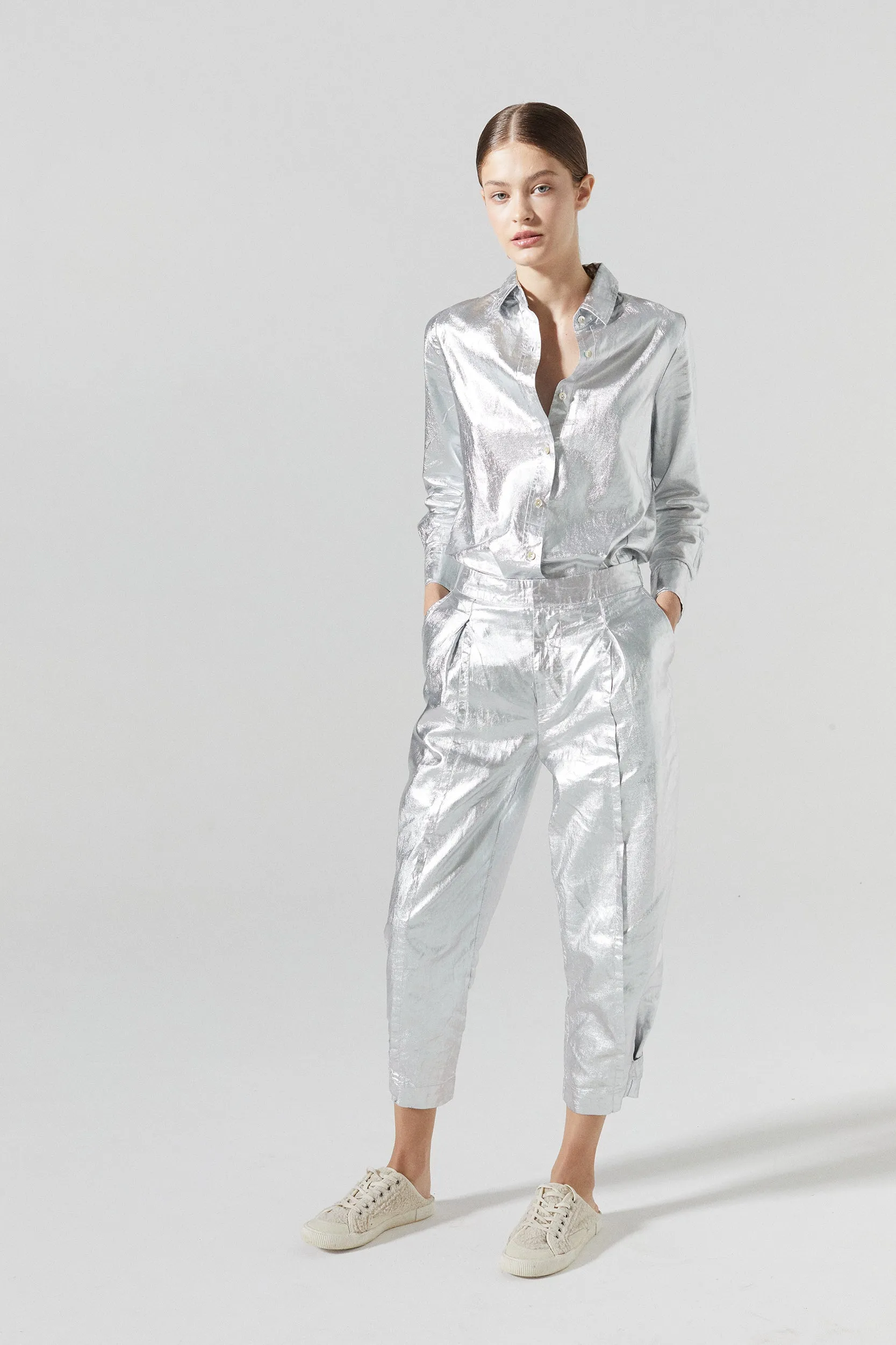 Mercer Metallic Linen Pants - Silver
