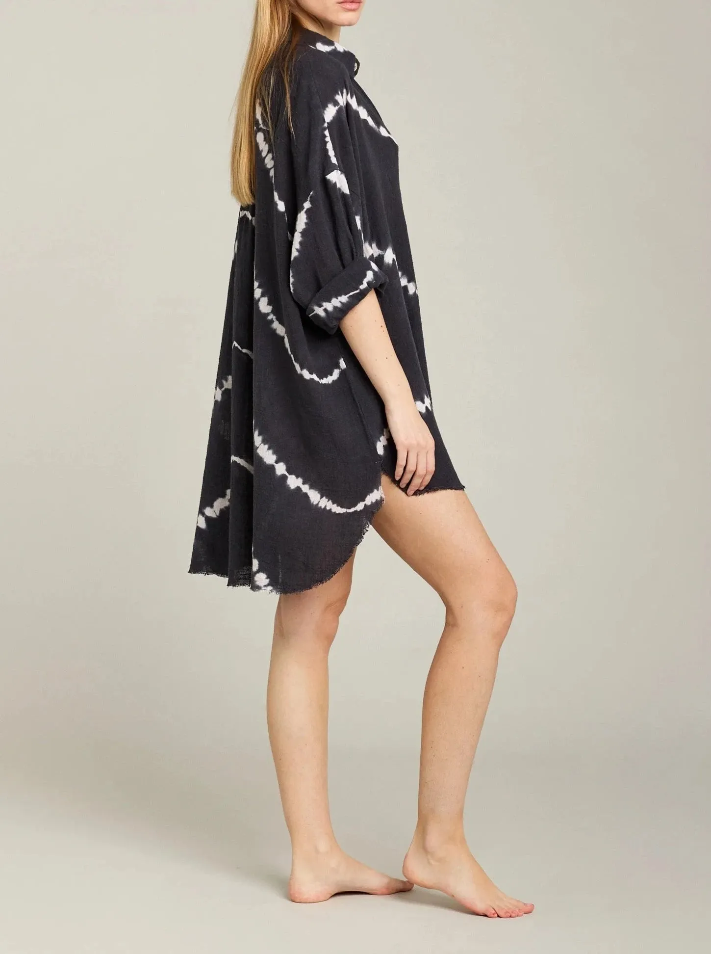 MIKONOS LONG SHIRT DRESS TYE DYE | BLACK NAVY