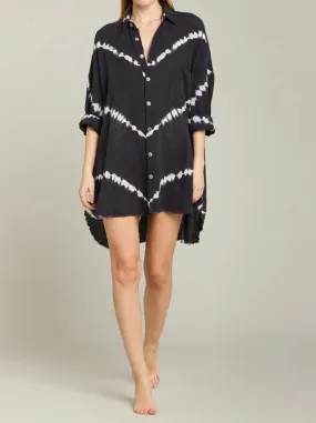 MIKONOS LONG SHIRT DRESS TYE DYE | BLACK NAVY