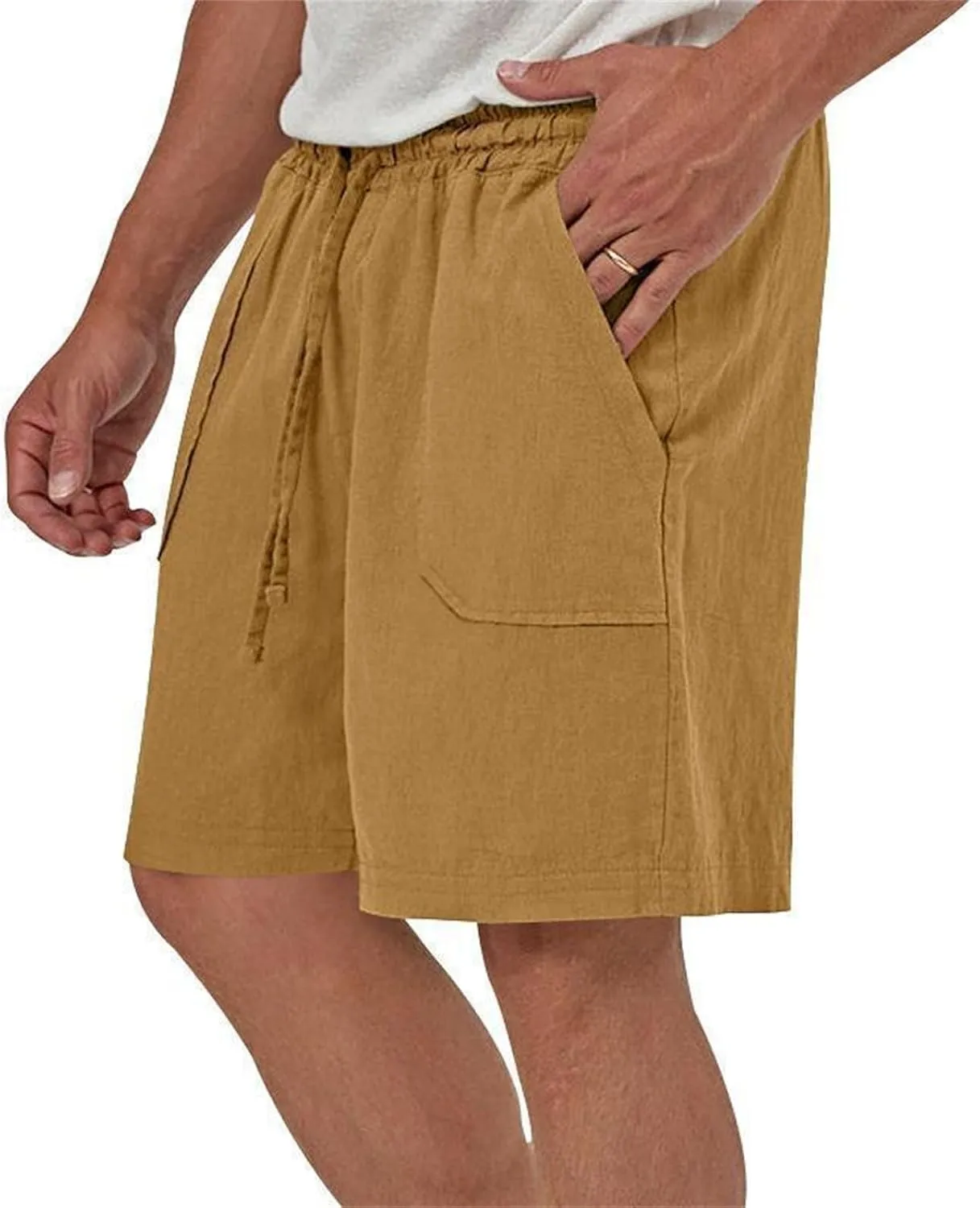 Muscularfit Cargo Shorts for Men Relaxed Fit Shorts with Pockets Summer Fashion Linen Cotton Shorts Stretch Athletic Shorts