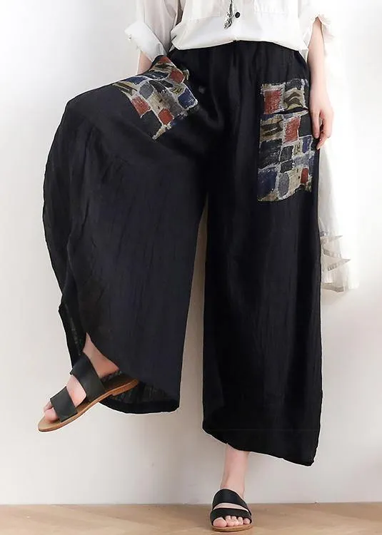 New linen black patch women's loose plus size nine-point pants