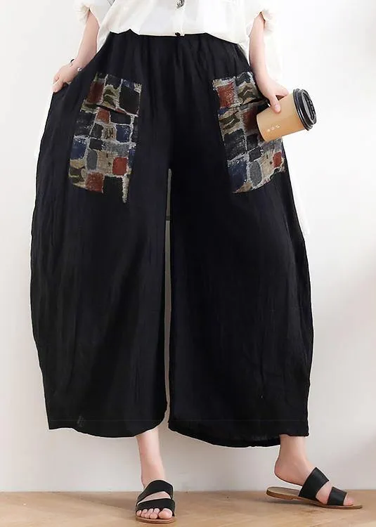 New linen black patch women's loose plus size nine-point pants