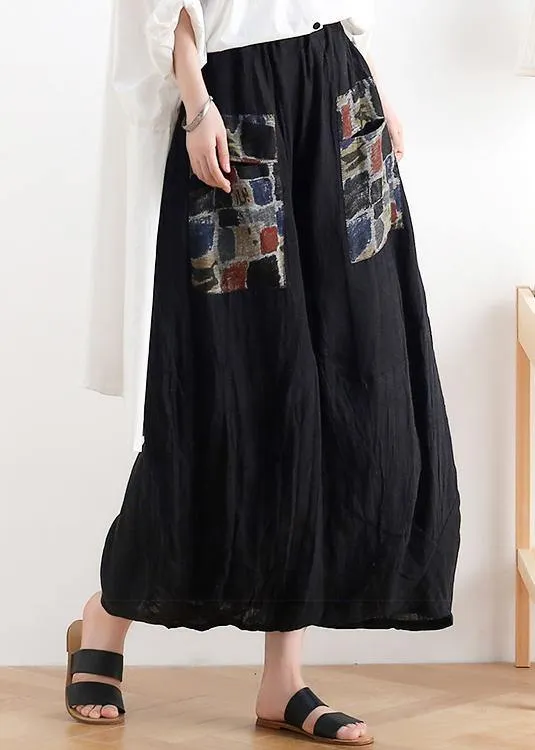 New linen black patch women's loose plus size nine-point pants