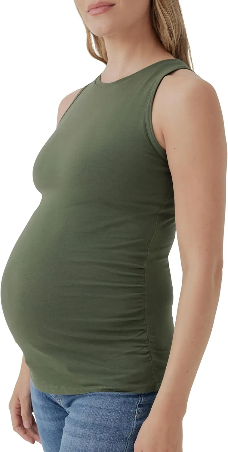 Pact Organic Cotton Maternity Tank Top - Ruched Soft Stretchy Sleeveless Maternity Top