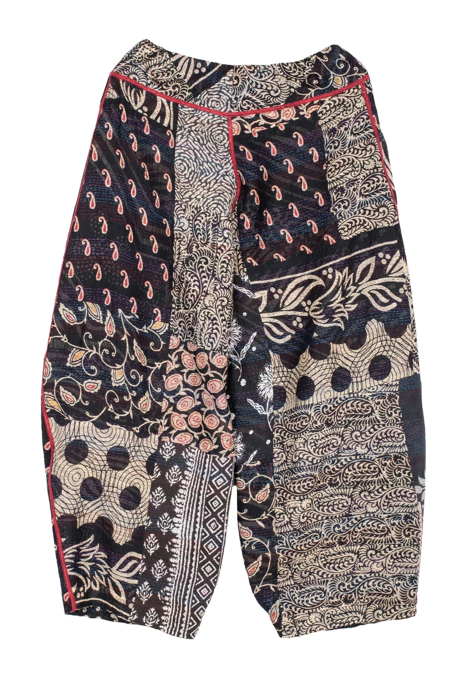 PATCHED PRINT KANTHA KNEE TUCKED PANTS - pp2625-blk -