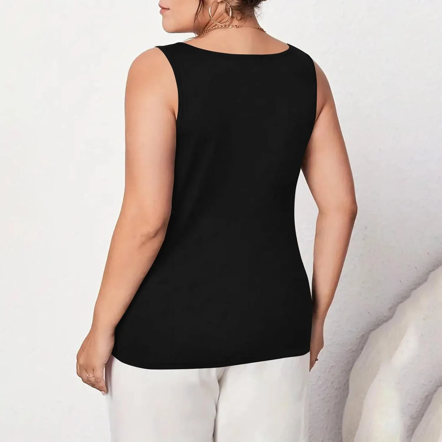 Plus Size Fitted Camisole for Women, Lace Trim U Neck Tank Tops Soft Stretch Cami Shirts Sleeveless Basic Undershrit