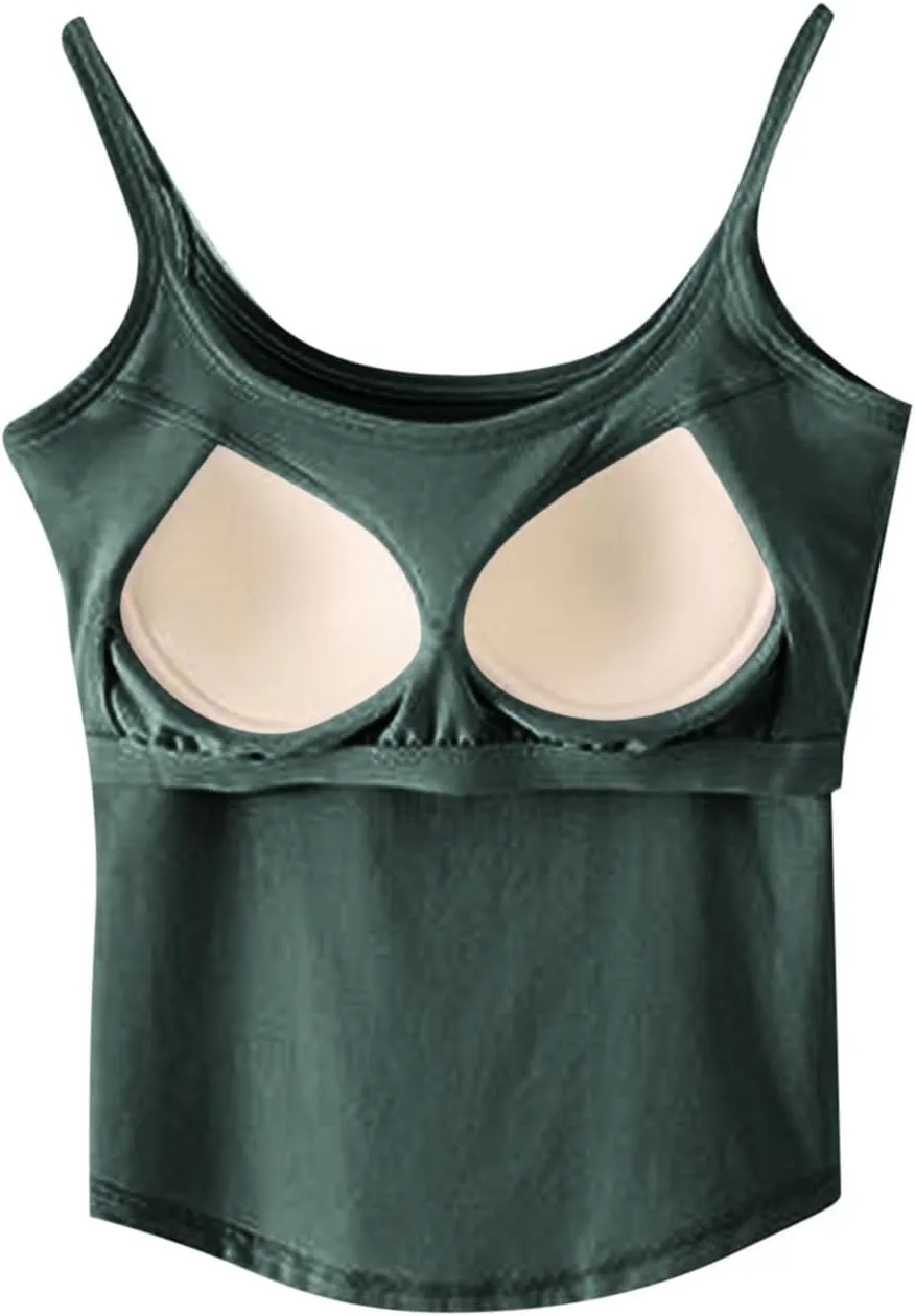 Seamless Sports Bra Cropped Tank Top for Women Spaghetti Straps Workout Tops Ribbed Cami Shirts Undershirt