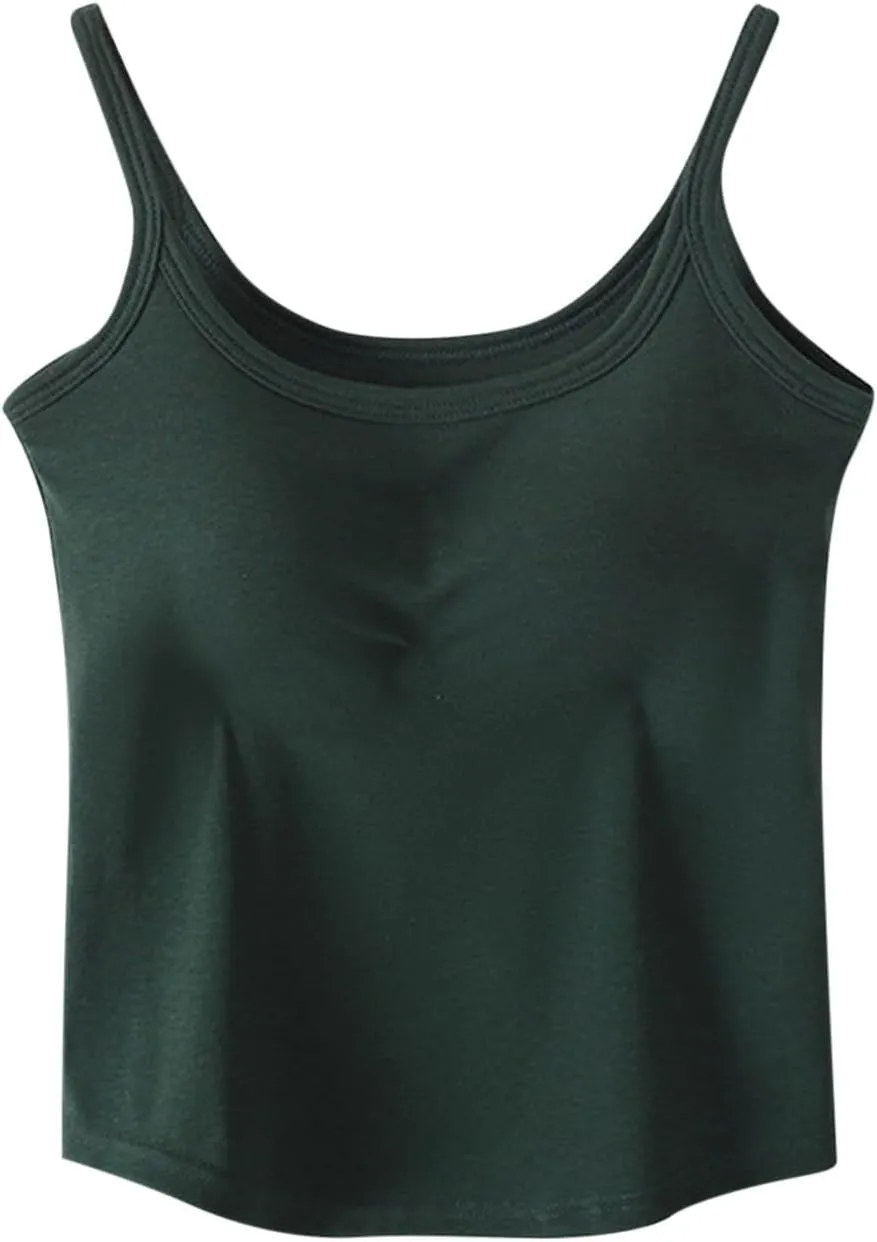 Seamless Sports Bra Cropped Tank Top for Women Spaghetti Straps Workout Tops Ribbed Cami Shirts Undershirt
