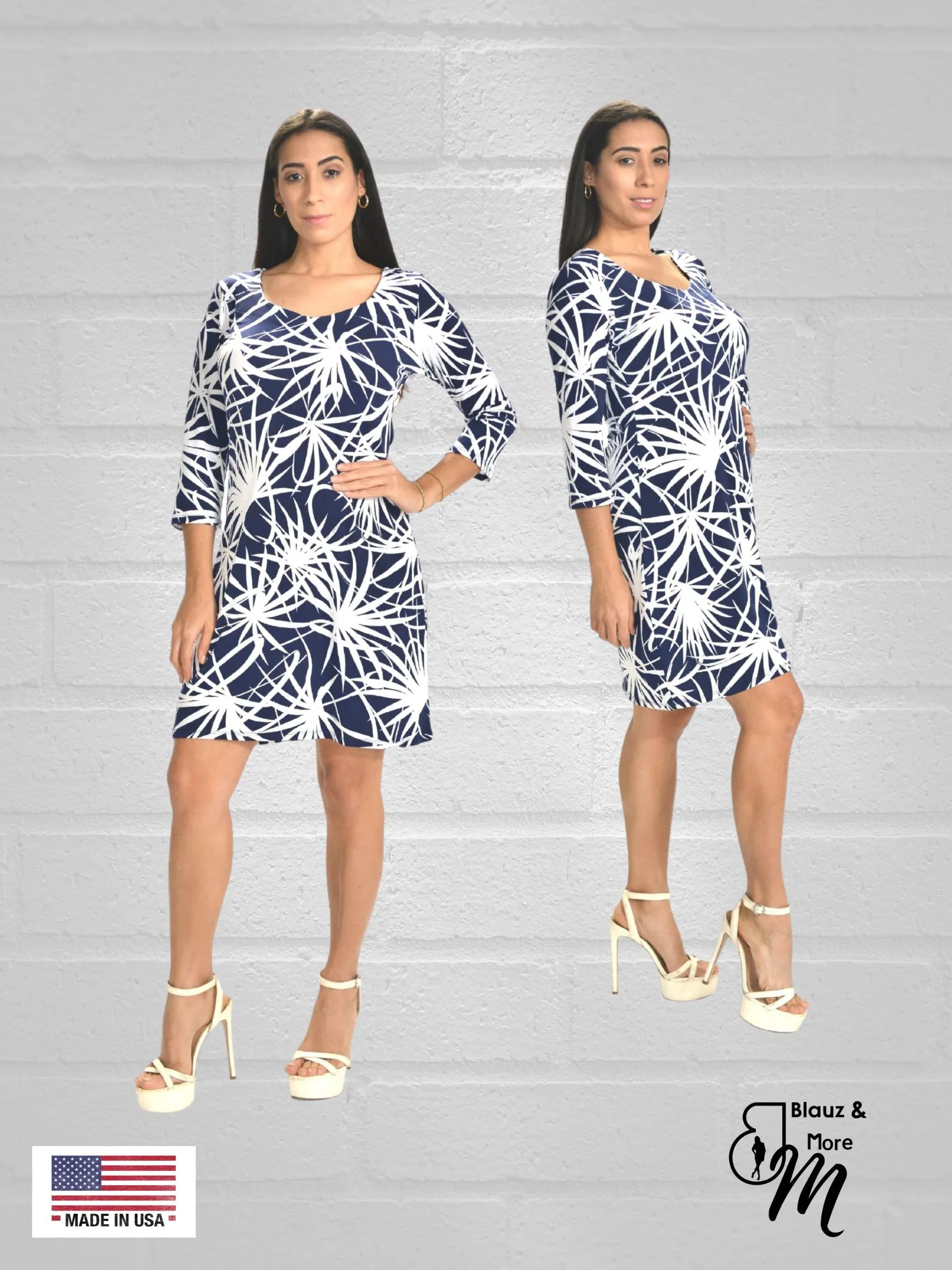 Straight Hemline Dress with Sweetheart neckline 3/4 Sleeves