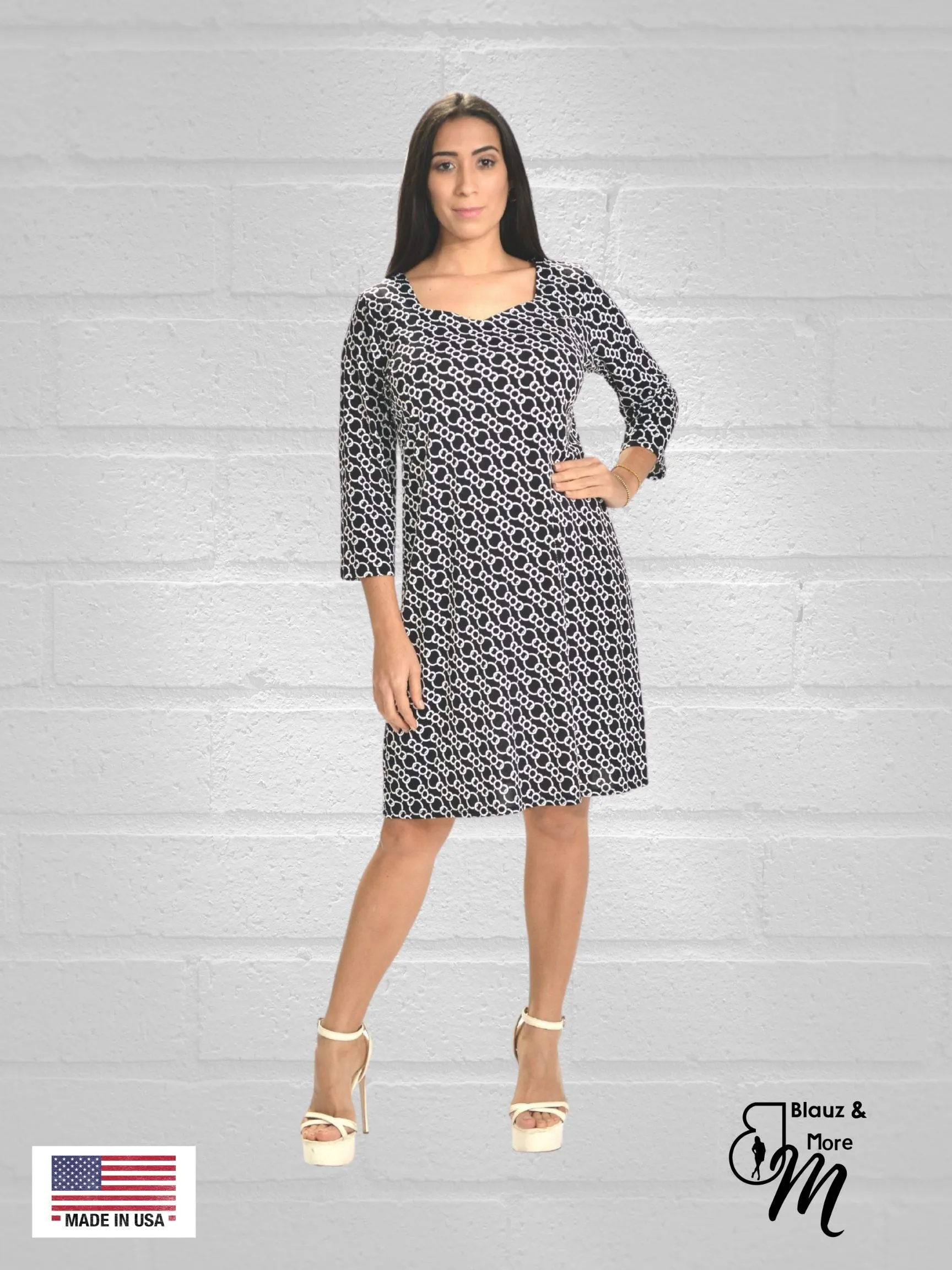 Straight Hemline Dress with Sweetheart neckline 3/4 Sleeves