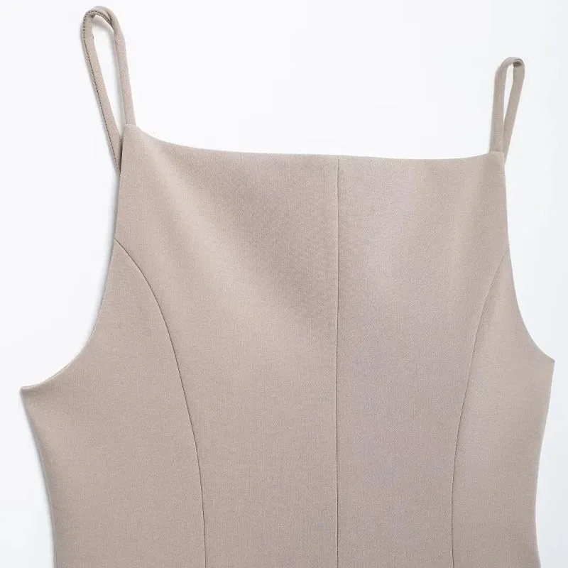 Structured Beige Top Sleeveless Blouse for Networking Events