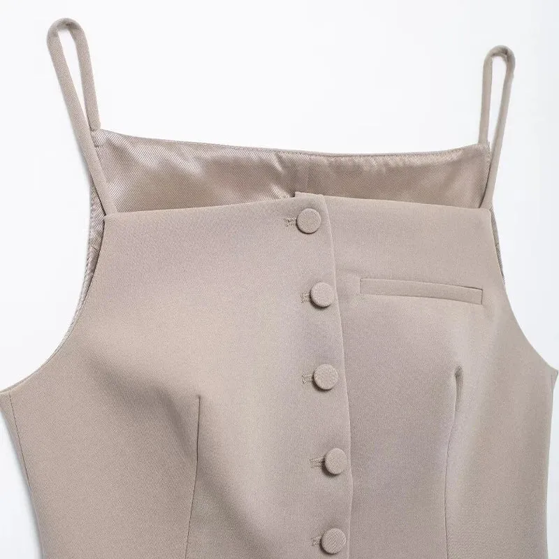 Structured Beige Top Sleeveless Blouse for Networking Events