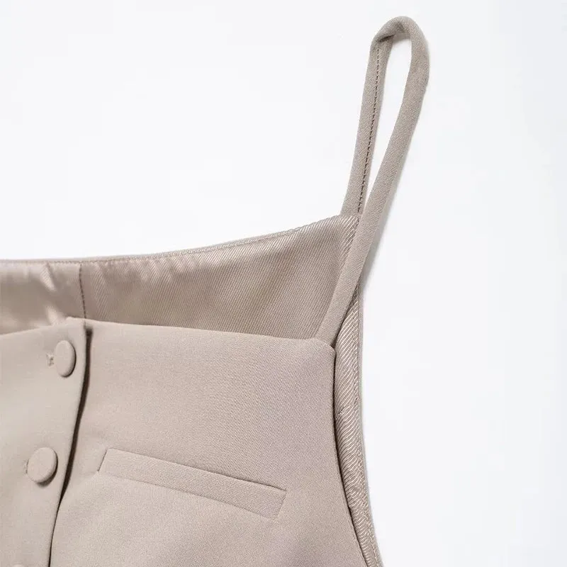 Structured Beige Top Sleeveless Blouse for Networking Events