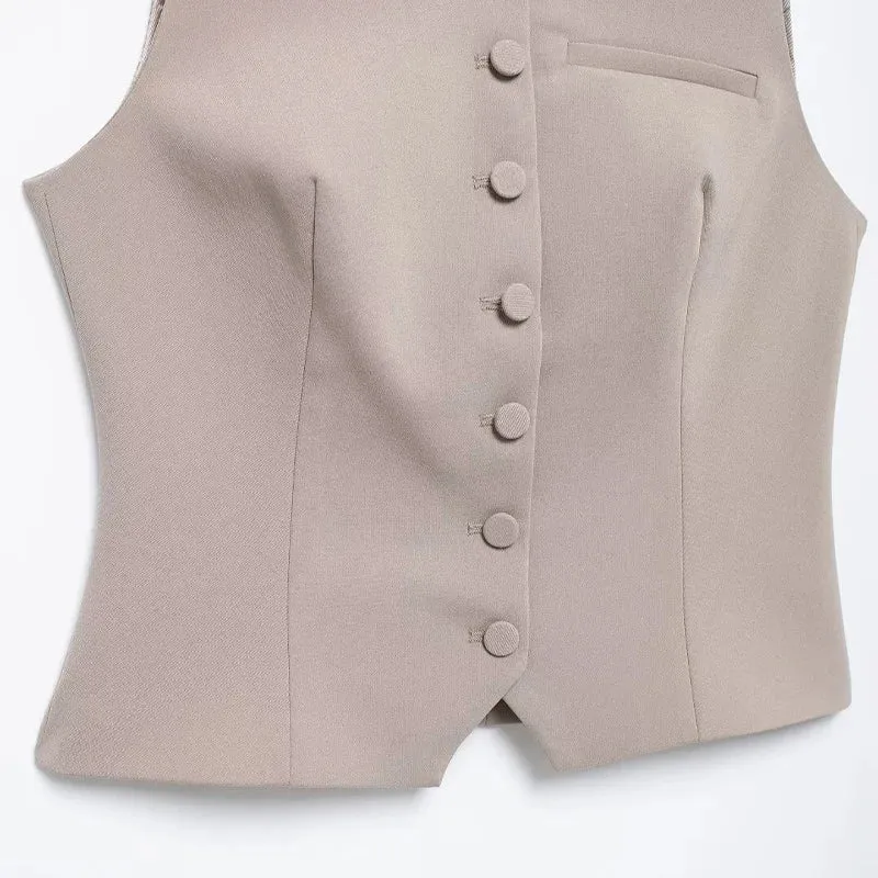 Structured Beige Top Sleeveless Blouse for Networking Events