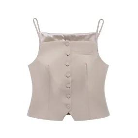 Structured Beige Top Sleeveless Blouse for Networking Events