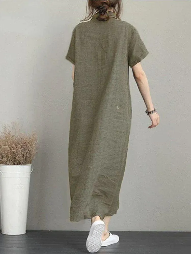 Summer Lapel Dress: Vintage Breathable Cotton Linen Outfit
