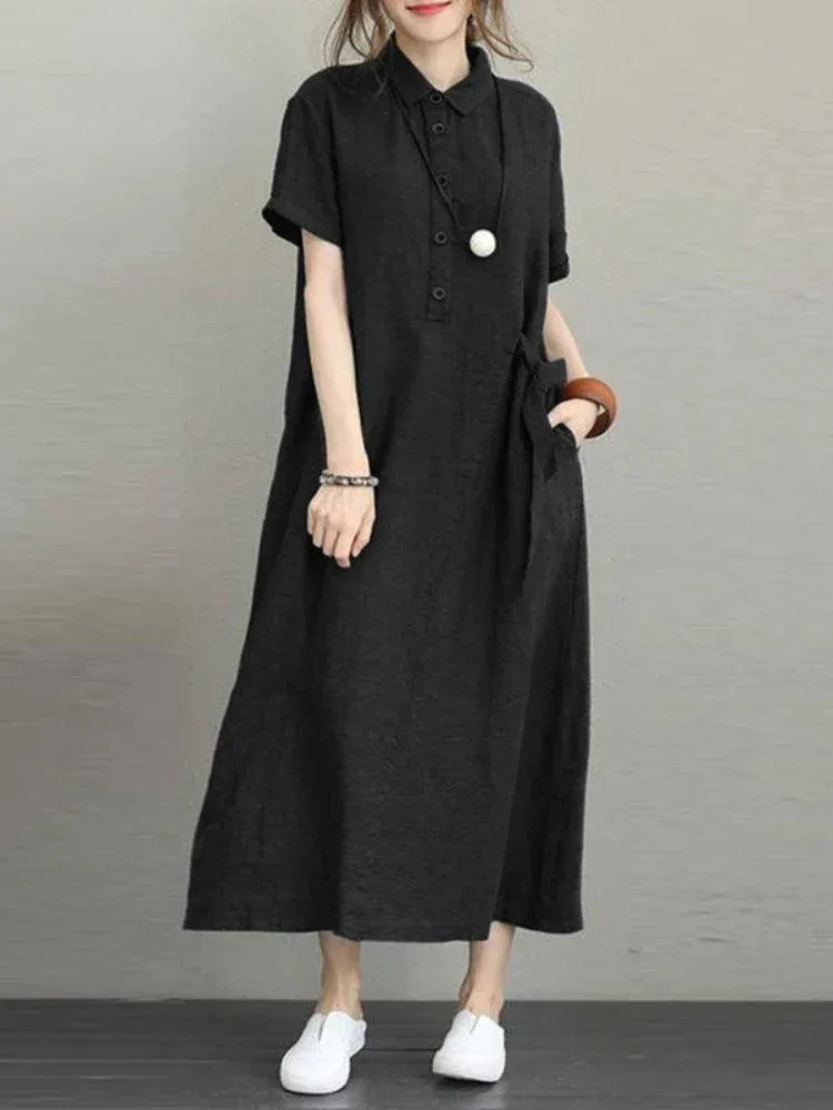 Summer Lapel Dress: Vintage Breathable Cotton Linen Outfit
