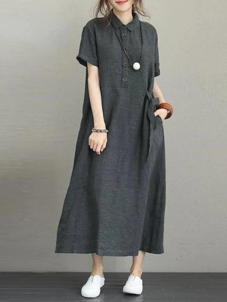Summer Lapel Dress: Vintage Breathable Cotton Linen Outfit
