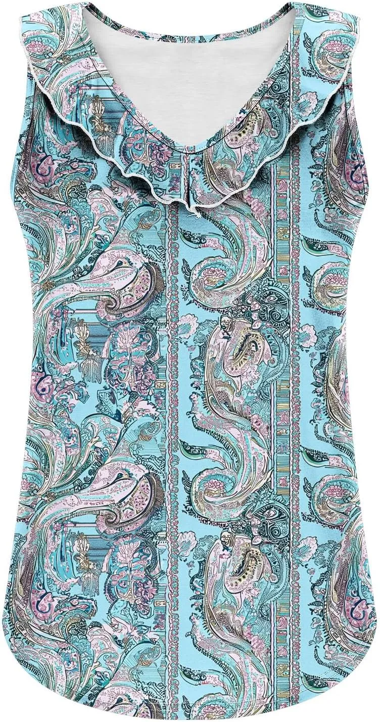 Summer Tank Tops for Women 2025 Fashion Printed V Neck Sleeveless Shirt Soft Comfy Trendy Beach Casual Dressy Outfits