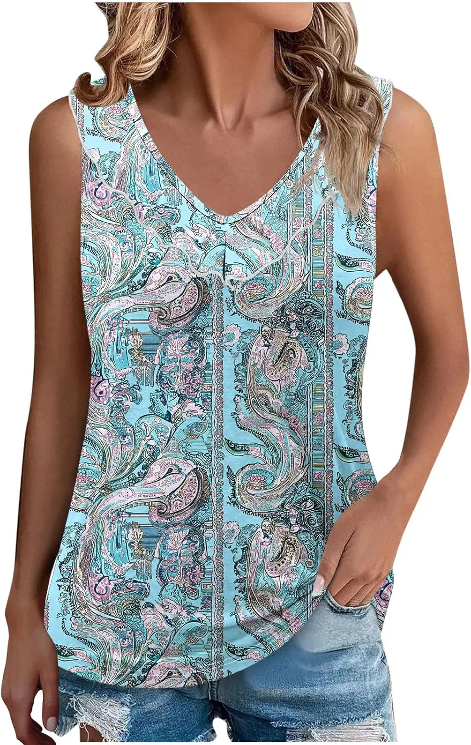 Summer Tank Tops for Women 2025 Fashion Printed V Neck Sleeveless Shirt Soft Comfy Trendy Beach Casual Dressy Outfits