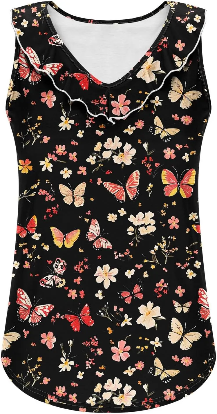 Summer Tank Tops for Women 2025 Fashion Printed V Neck Sleeveless Shirt Soft Comfy Trendy Beach Casual Dressy Outfits