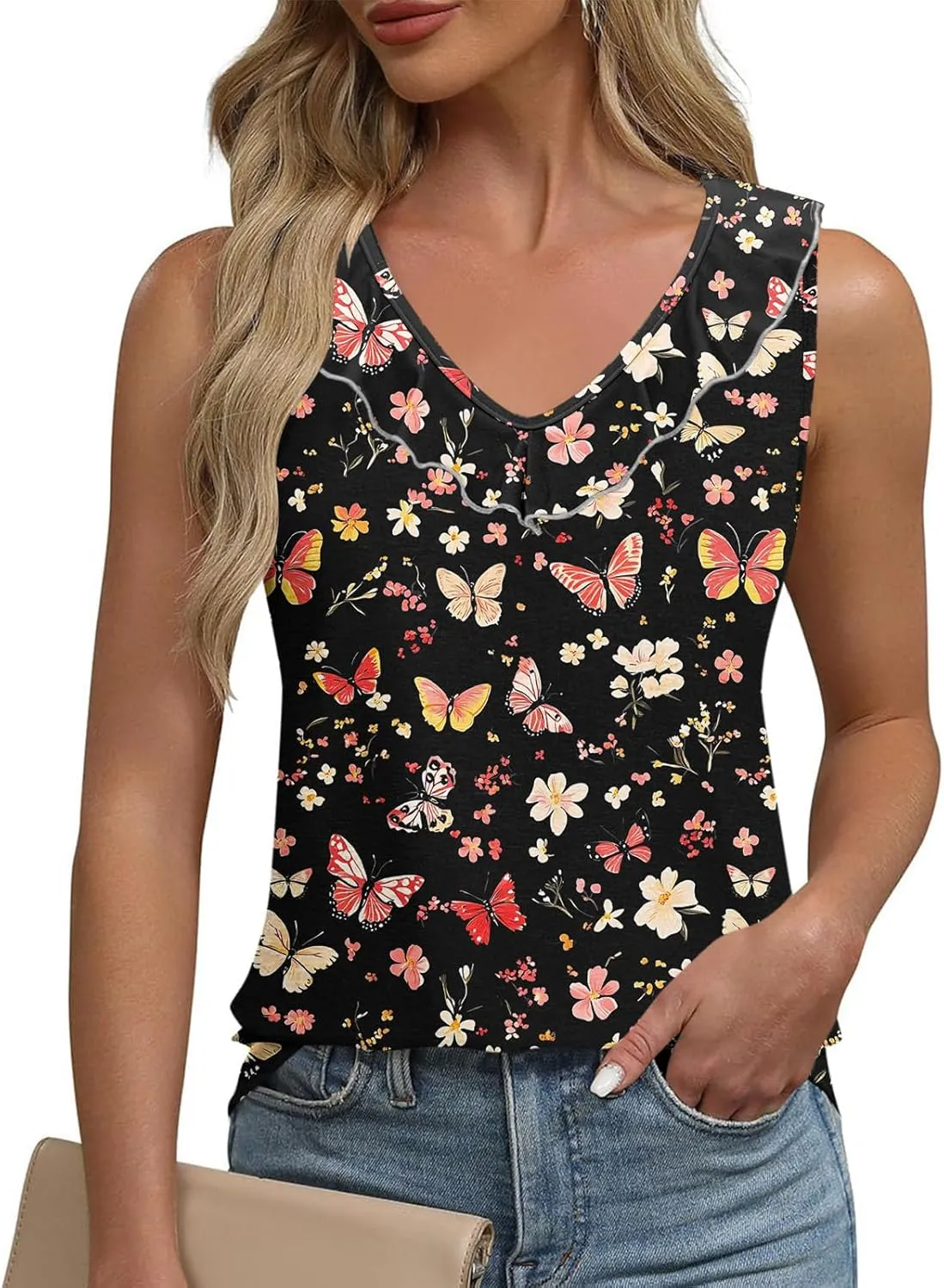Summer Tank Tops for Women 2025 Fashion Printed V Neck Sleeveless Shirt Soft Comfy Trendy Beach Casual Dressy Outfits