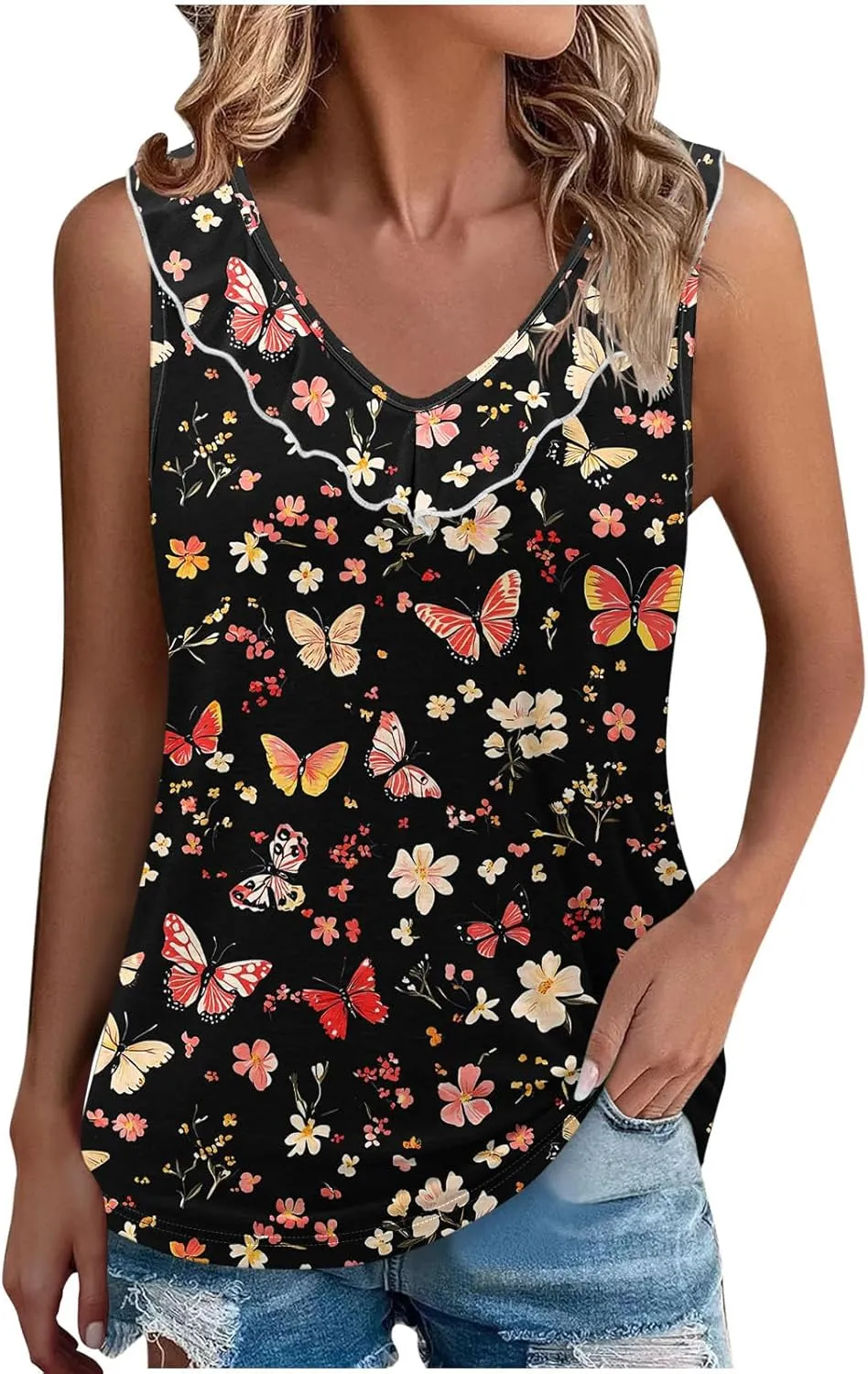 Summer Tank Tops for Women 2025 Fashion Printed V Neck Sleeveless Shirt Soft Comfy Trendy Beach Casual Dressy Outfits