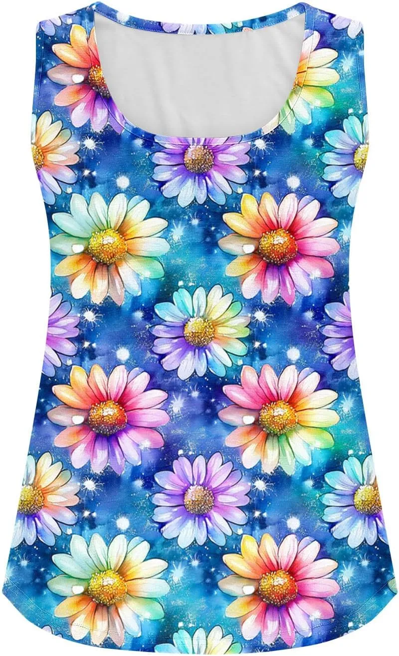 Summer Tank Tops for Women 2025 Printed V Neck Sleeveless Casual Tunic Camisole Soft Beach Vacation Dressy Tank Top