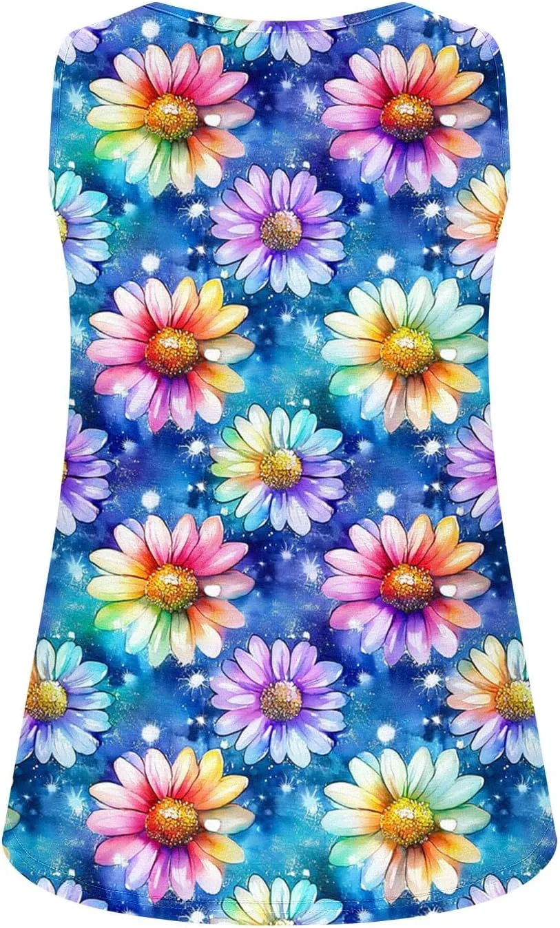 Summer Tank Tops for Women 2025 Printed V Neck Sleeveless Casual Tunic Camisole Soft Beach Vacation Dressy Tank Top