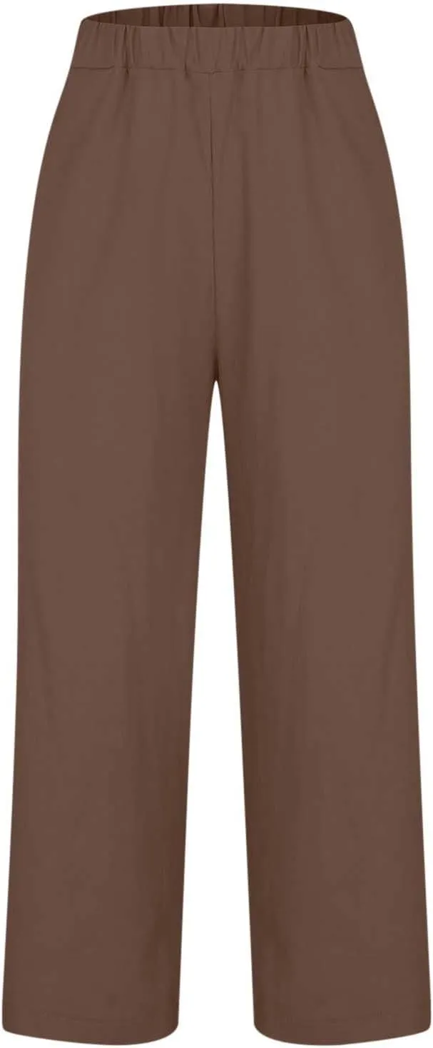 TANGNADE Women Cotton Linen Pants with Pockets Plus Size Summer Casual Lounge Pant Comfy Elastic Waist Straight Trouser