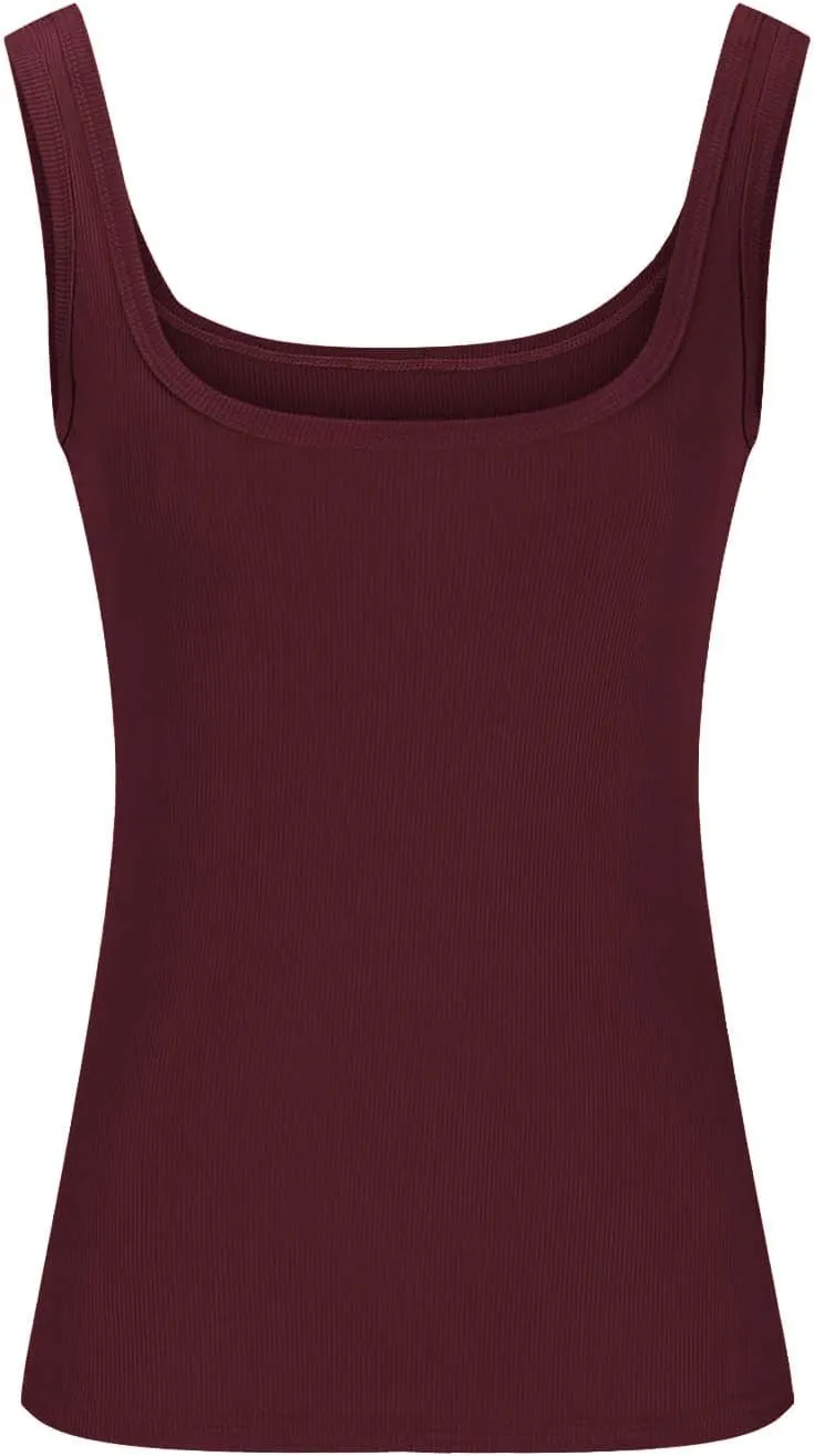 Tank Tops with Built in Bra for Women Comfy Loose Knitted Solid Scoop Neck Camisole Trendy Soft Sleeveless Tank 2025