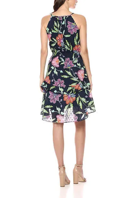 Taylor Spaghetti Strap Keyhole Front Tiered Elastic Waist Floral Cotton Dress