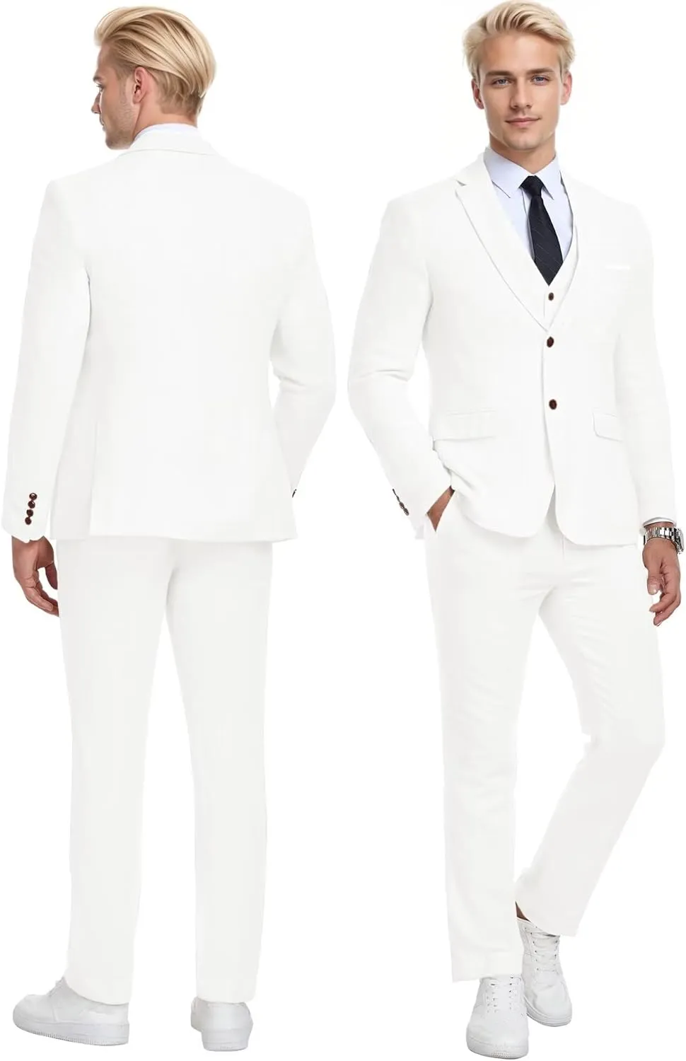 Wehilion Retro Linen Men Suit Beach Wedding Suit Summer Slim Fit 3 Pieces Light Weight Linen Suit Jacket Vest Pant Tuxedo