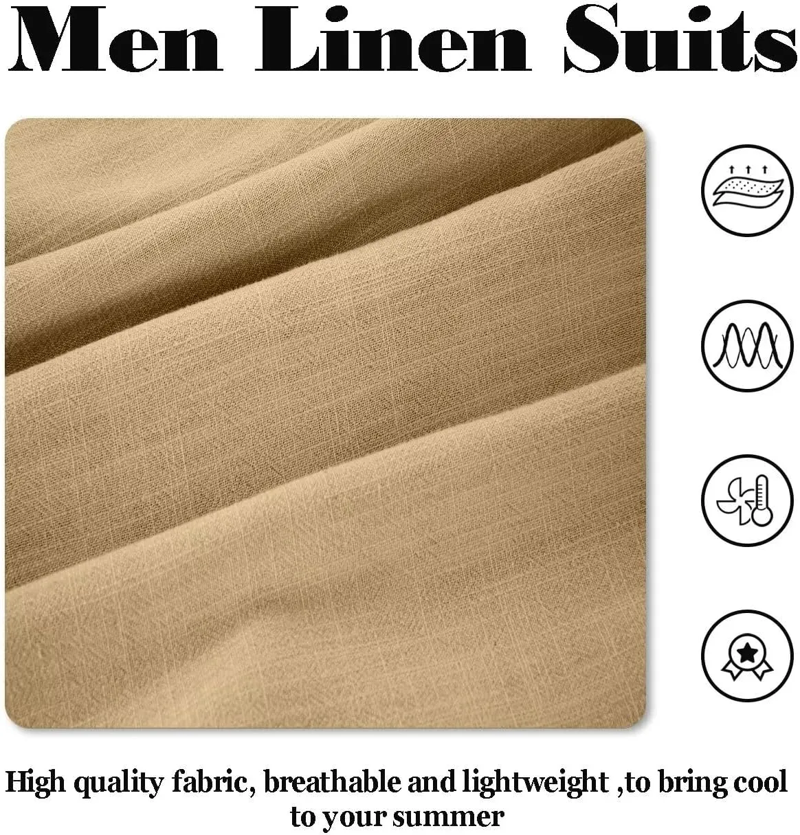 Wehilion Retro Linen Men Suit Beach Wedding Suit Summer Slim Fit 3 Pieces Light Weight Linen Suit Jacket Vest Pant Tuxedo